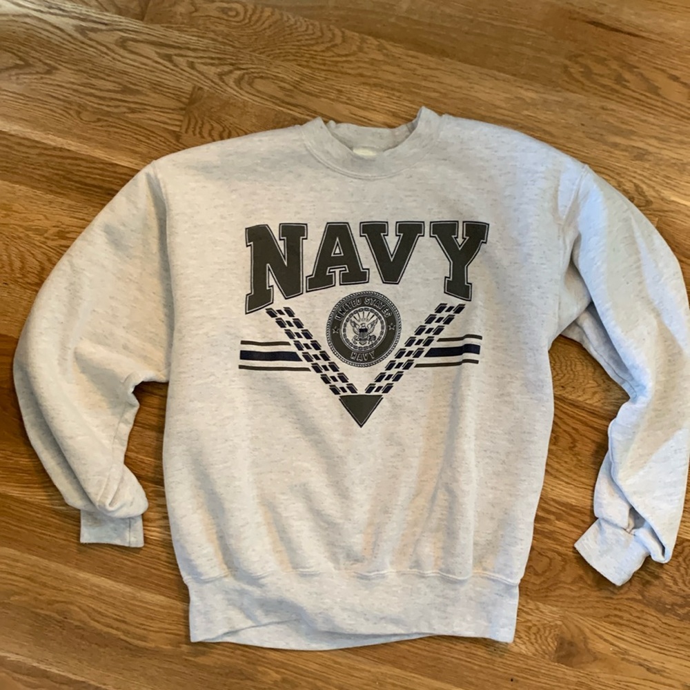 Vintage 90s M.J. Soffee NAVY Sweatshirt Long Sleeve Graphic Gray US Navy